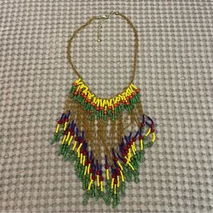 Beaded Tribal Necklace- hand beaded- Boho style- Beach style Jewelry